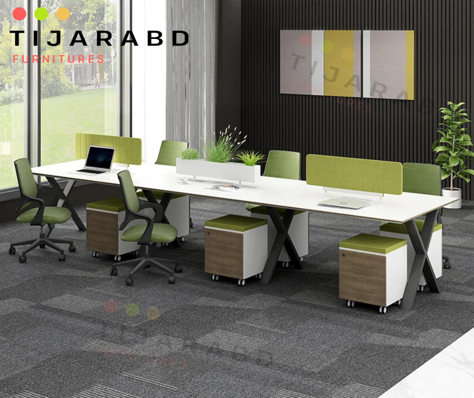 modern 6 seater office workstation table with drawer storage and partition panels